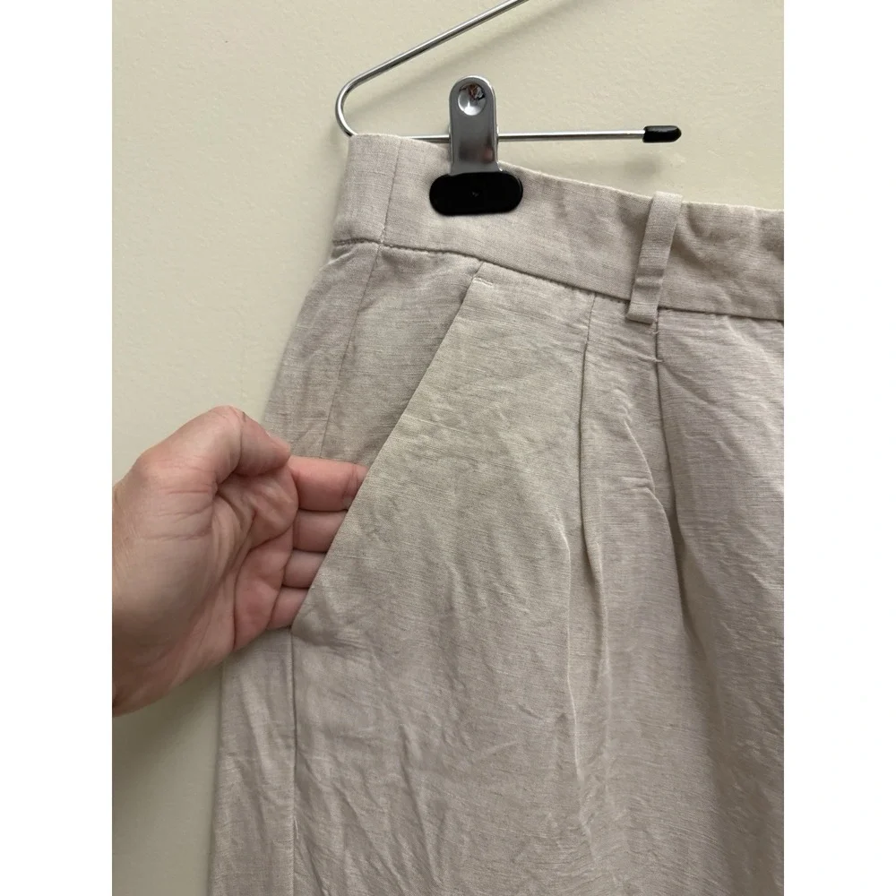 H&M Women's Linen Pants 12 Off White Business Casual Mid-Rise Tapered Leg‎
